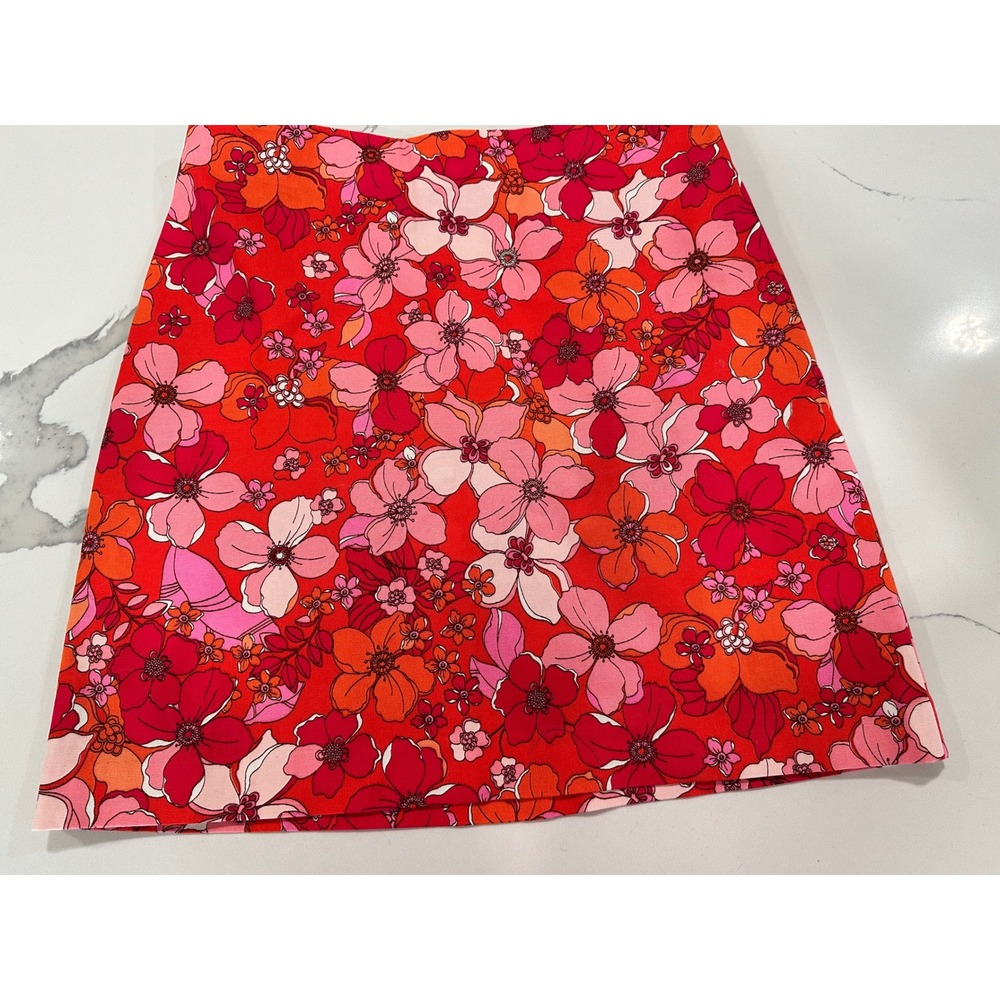 Talbots Red‎ Pink Floral Cotton Blend Canvas A-Line Mini Skirt Womens 12 Retro